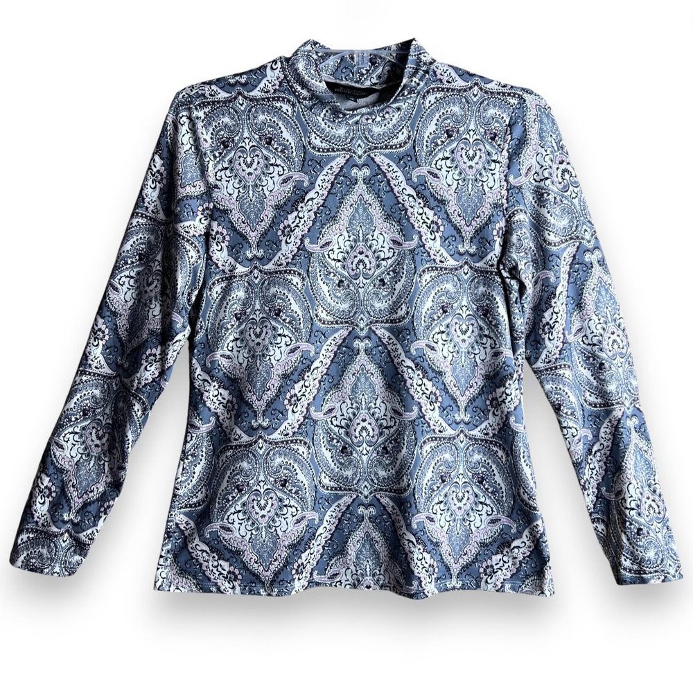 Pierre Cardin Evolution Women's Medium Paisley Print Mock‎ Neck Long Sleeve Top